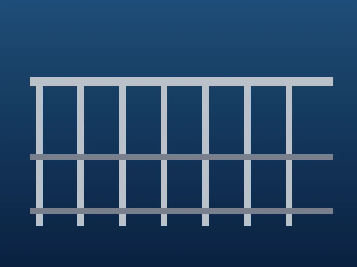Placeholder illustration of a steel balcony railing with posts and horizontal rails