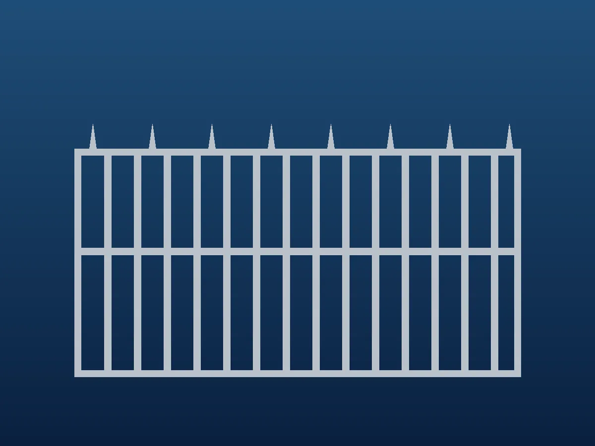 Placeholder illustration of a steel sliding driveway gate with vertical bars